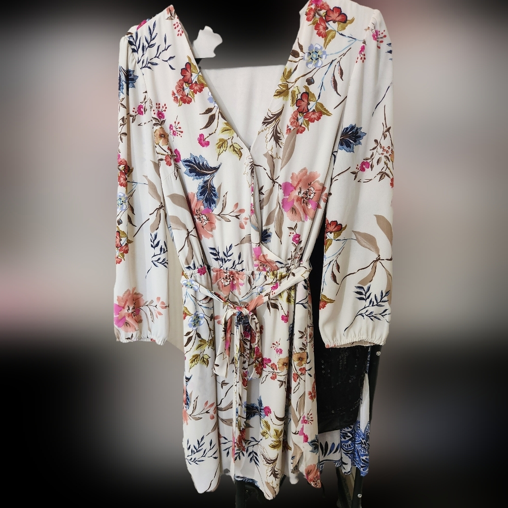 Floral V-Neck Dress with Tie Waist